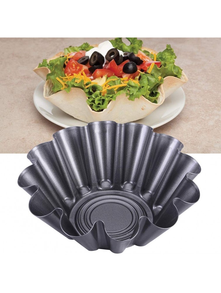 Taco Salad Bowl Makers,Portable Heat Resistant Carbon Steel Flower Baking Mold,Non-Stick Fluted Tortilla Shell Pans,1 2 Pcs Tostada Baking Molds - BQXA9BIHO