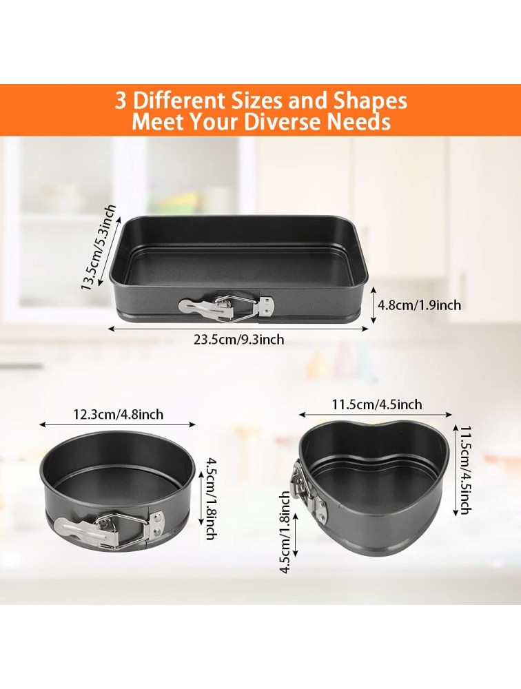 zootop Small Springform Pan Set 3PCS Nonstick Cake Mold with Removable Bottom Small Detachable Cake Pans Heart Round Square Baking Molds Leakproof Cheesecakes Pan Bakeware Circle Spring Form Pans - BJ6YTP19R