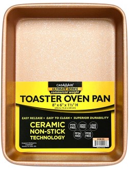 casaWare 8 x 6 x 1.75-Inch Toaster Oven Ultimate Series Commercial Weight Ceramic Non-Stick Coating Pan Rose Gold Granite - BAL2JRY00