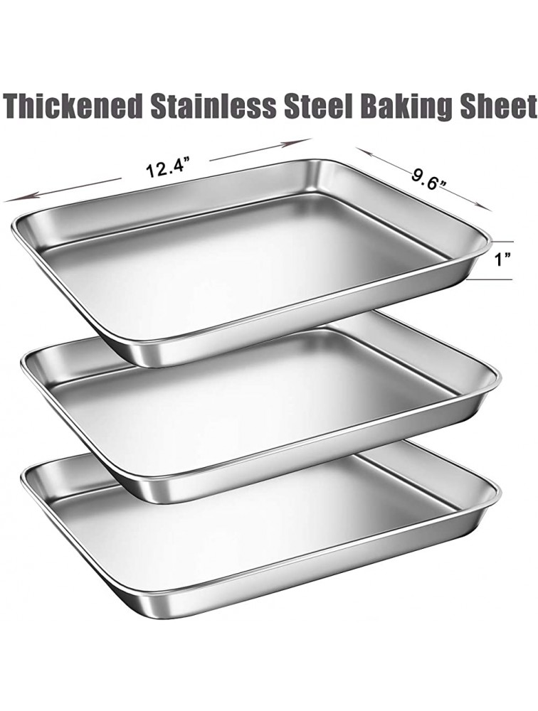 Cookie Sheets Pans for Toaster Oven BYkooc Stainless Steel Toaster Oven Pan Tray,12.4 x 9.6 x 1 inchSet of 3,Dishwasher Safe Oven Pan Anti-rust Sturdy & Heavy - B725X8M0P