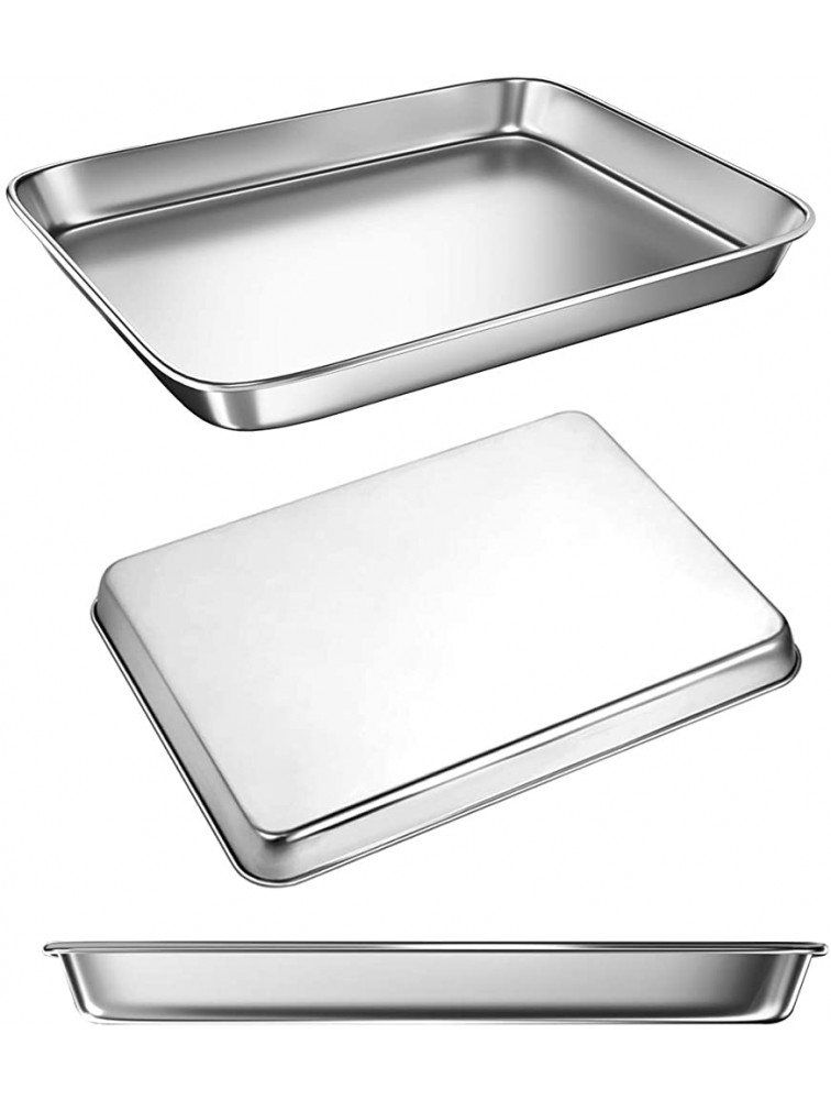 Cookie Sheets Pans for Toaster Oven BYkooc Stainless Steel Toaster Oven Pan Tray,12.4 x 9.6 x 1 inchSet of 3,Dishwasher Safe Oven Pan Anti-rust Sturdy & Heavy - B725X8M0P