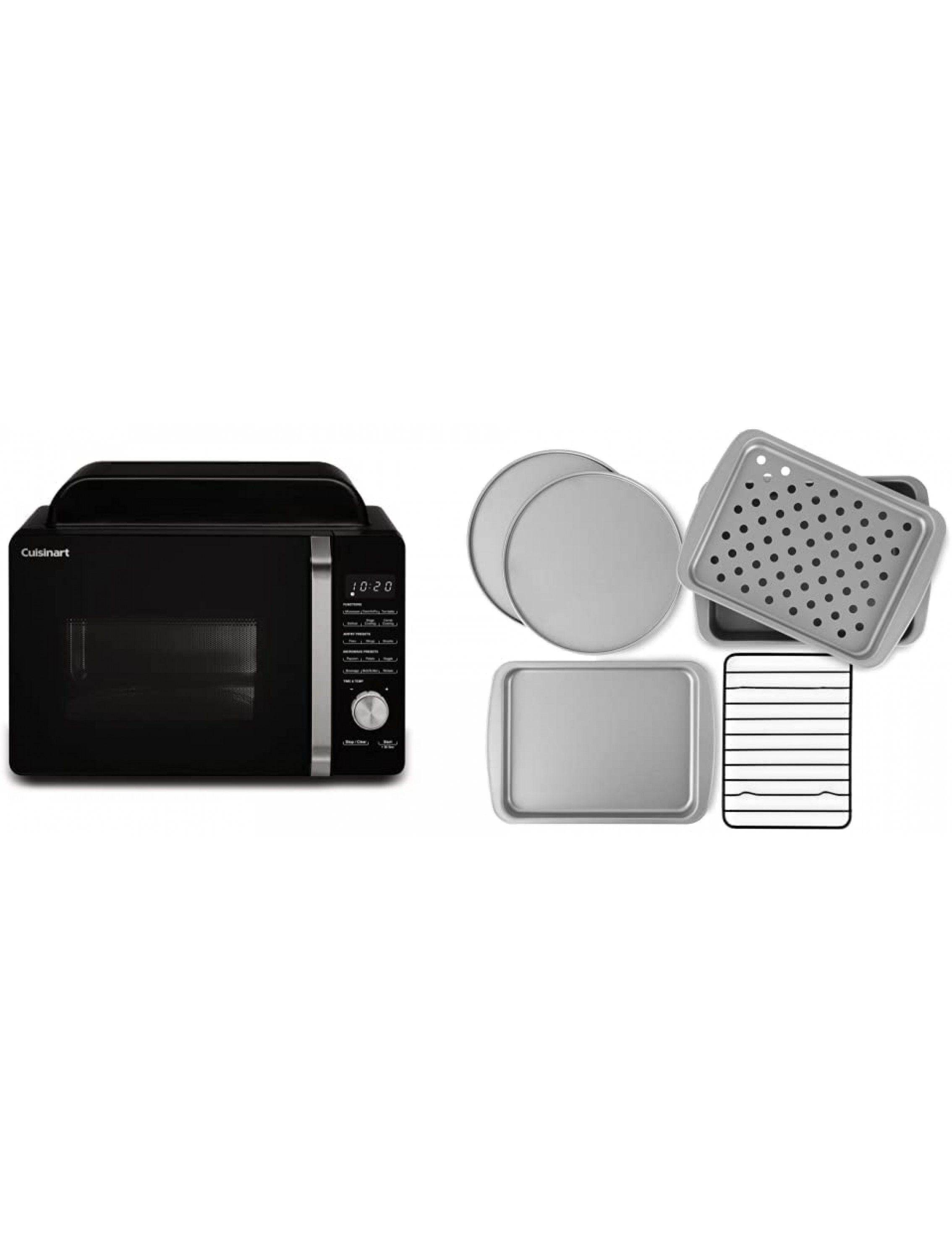 Cuisinart Black AMW-60 3-in-1 Microwave AirFryer Oven & G & S Metal Products Company OvenStuff Personal Size 6-Piece Toaster Oven Set-Non-Stick Baking Pans Silver - B53TSITC3