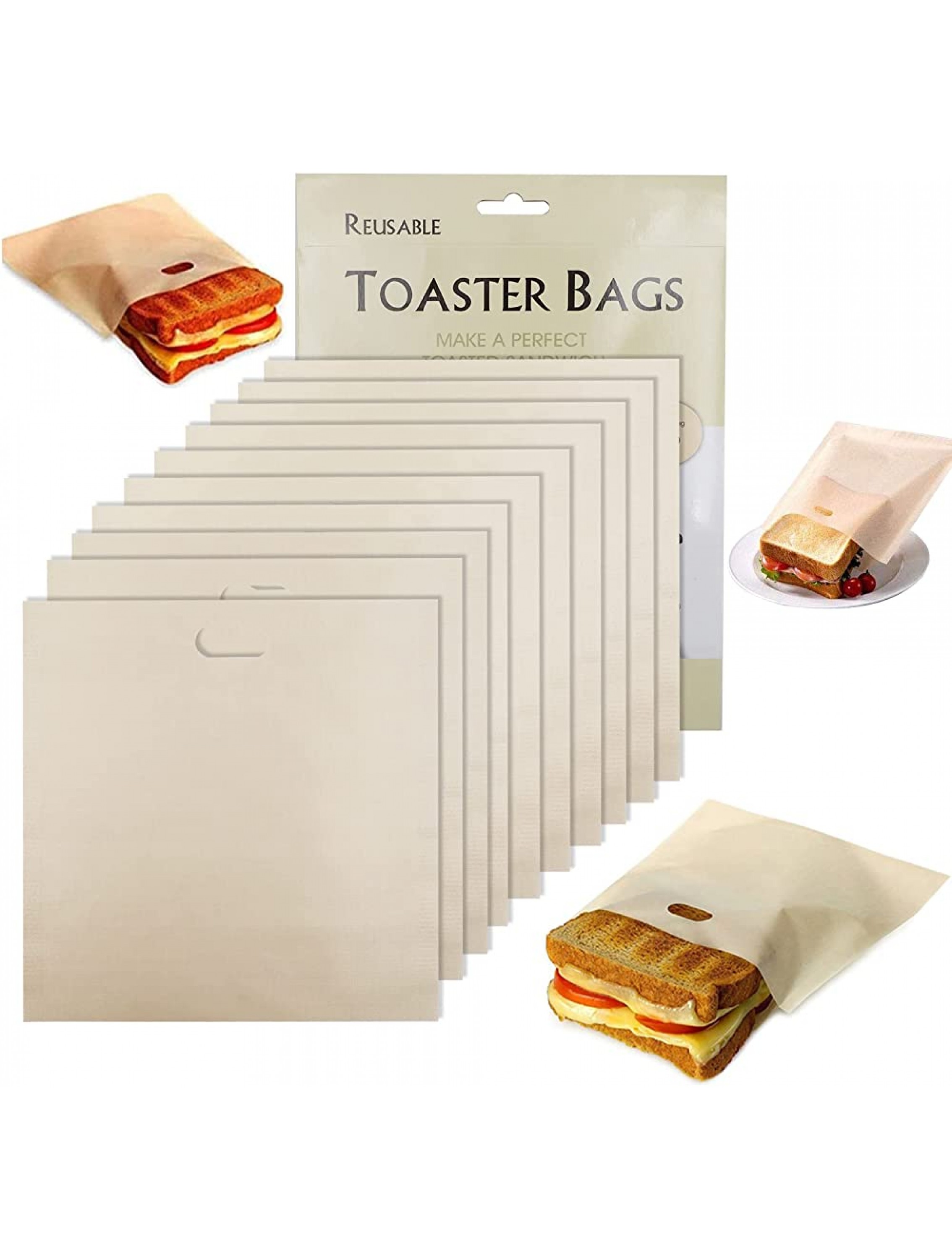 Tezam Toaster Bags Reusable for Grilled Cheese Sandwiches | Safest On The Market 100% BPA & Gluten Free | Non Stick Toast Bag 10PCS - BA65AHDLY