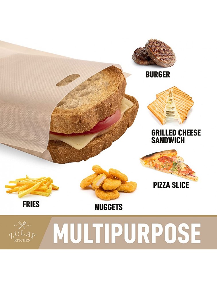 Zulay Kitchen 4 Pack Reusable Toaster Bags For Grilled Cheese Sandwiches Non Stick Grilled Cheese Toaster Bags Reusable BPA Free Reusable Toaster Bags For Burgers Pizza Garlic Bread Panini - BUA1BREXB