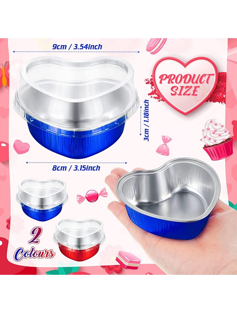 100 Sets Aluminum Foil Cake Pan Heart Shaped Cupcake Cup with Lids 100 ml 3.4 Ounces Disposable Mini Cake Pans Heart Mini Cheesecake Pans Baking Flan Pan for Valentine Xmas Wedding Red Blue - B4DTGL5OP