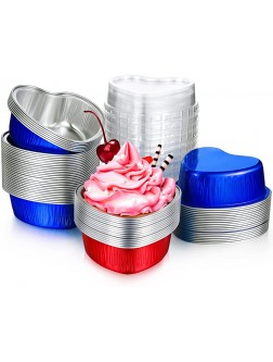 100 Sets Aluminum Foil Cake Pan Heart Shaped Cupcake Cup with Lids 100 ml  3.4 Ounces Disposable Mini Cake Pans Heart Mini Cheesecake Pans Baking Flan Pan for Valentine Xmas Wedding Red Blue - B4DTGL5OP