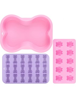 3 Pieces Dog Birthday Cake Mold 10 x 2 Inch Pink Silicone Bone Cake Pan with Cute Dog Paw and Bone Non-stick Molds for Baking Candy Chocolate Cookie Jello Gummy - BCVFFYTIT