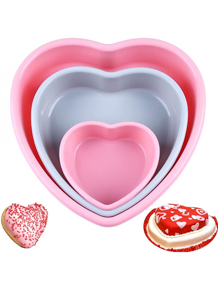 3 Pieces Heart Shaped Baking Pans，Heart Layered Cake Silicone Molds Cake Pans for Baking Non-Stick Heart Cake Pan Set for Layer Cake Cheese Cake and Rainbow Cake Sold by Rhoxshy - BGLIDTTY9