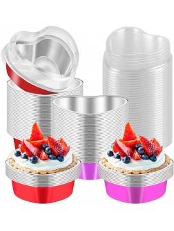 40 Sets Aluminum Foil Heart Shaped Mini Cake Pan for Valentine's Day Cupcake Baking 100 ml 3.4 Oz Classic Disposable Red Pink Heart Baking Cup with Clear Lids for Mother's Day Wedding Birthday - B45Y2PB73