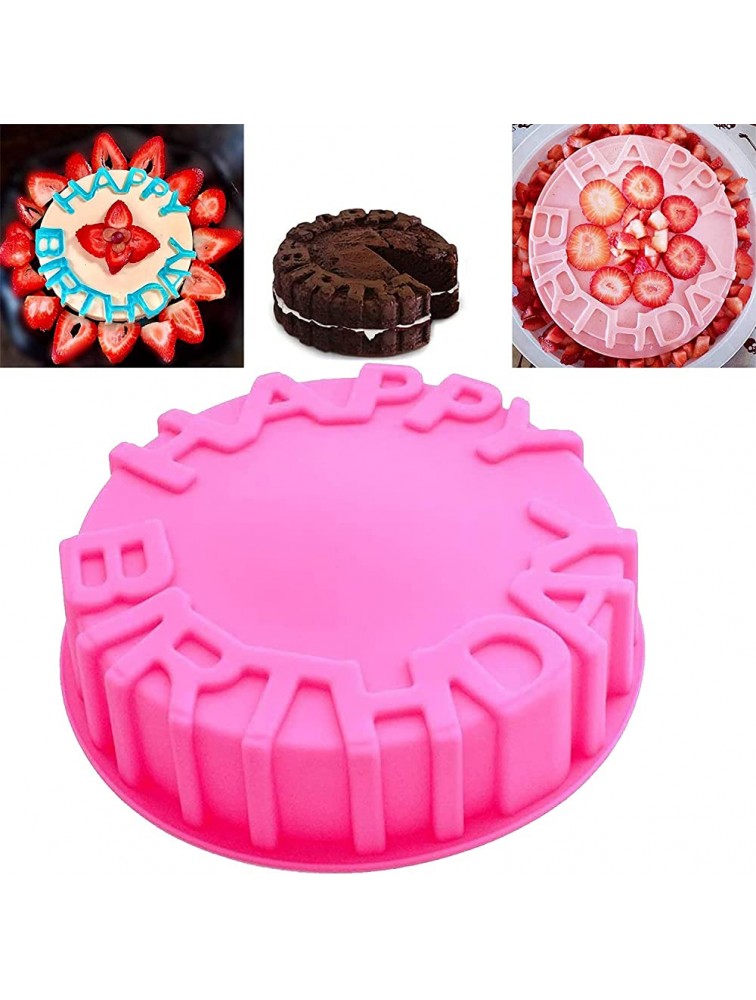 Birthday Cake Molds for Baking Silicone Cake Pan Tools，Non-stick Cheese Reusable and Durable Pastry Mould for Dessert Cookie Bread Pudding Jelly Chocolate and More（Pink、7.9in） - BZ6XB2S5L