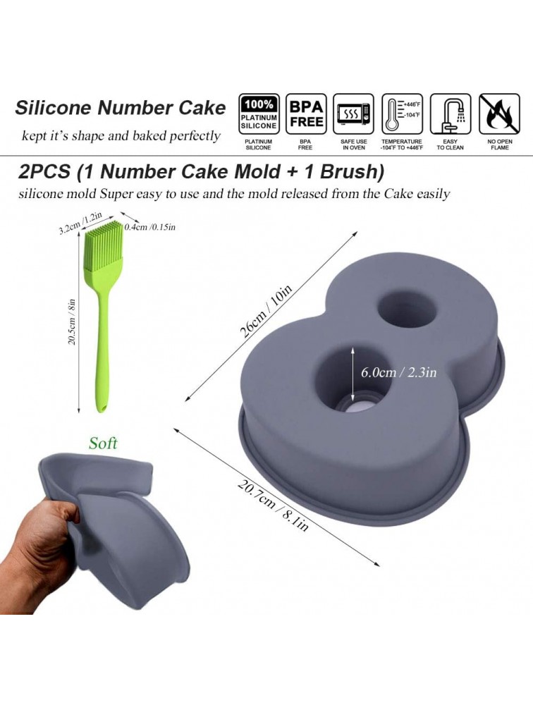 Cake Tin 8 Numbers Cake Pan Molds Silicone Baking Pans Cake Tin Molds for Birthday and Wedding Anniversary 8 - B69WO94TJ
