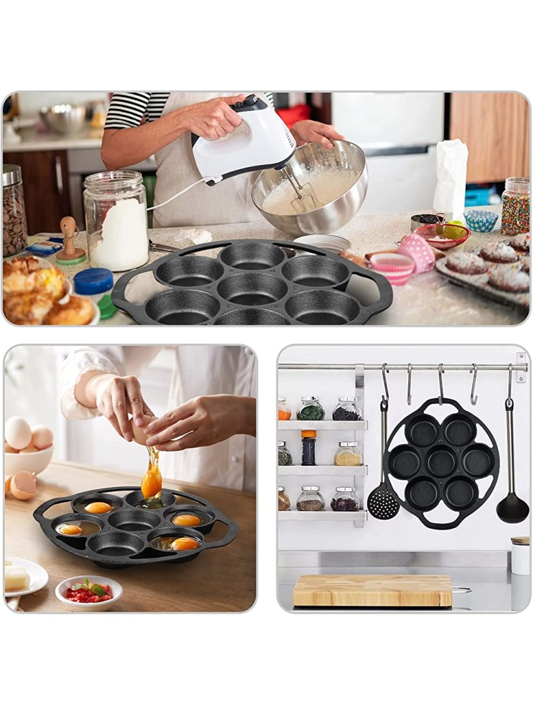 Cast Iron Biscuit Pan Mini Cake Pan with Handles Pre-Seasoned Baking Set 7 Cake Baking Tray Maker Pan for Biscuits Bake Muffins Cornbread and Scones Include special steel fork and brush - B0M7DL399