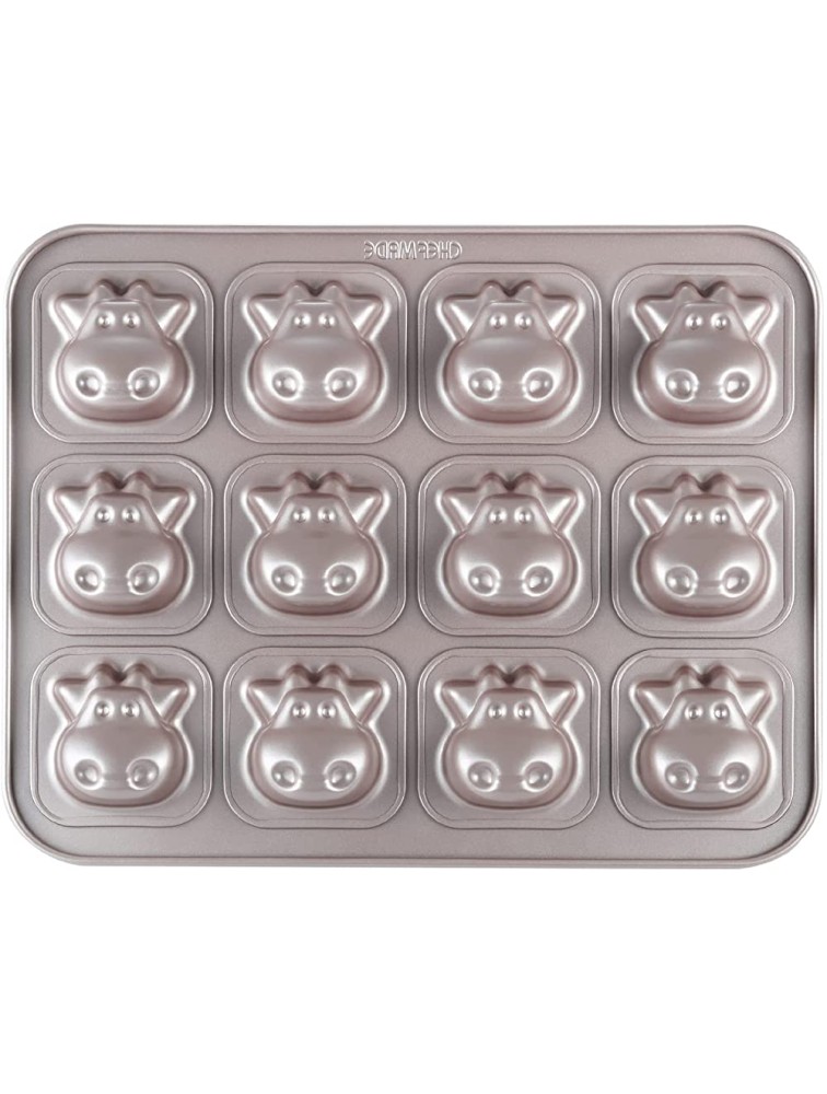 CHEFMADE Cows Cake Pan 12-Cavity Non-Stick Animal Muffin Bakeware for Oven Baking Champagne Gold - BC43ME69O