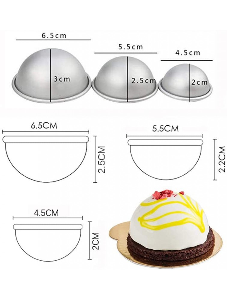 Flunyina 6 Pcs Mini Aluminum Hemisphere Ball Cake Pans Half Sphere Bath Bomb Baking Mold Pastry Mould Three Different Sizes 1.77“ 2.16” 2.55“ - BT94LQ4K4