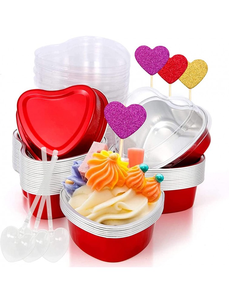Heart Shaped Cake Pans Valentine Aluminum Mini Cake Pans with Lids for Baking 30 Packs 3.4 Ounces Disposable Cupcake Cup Pan Baking Pans for Valentine Mother's Day Wedding Birthday Baking Supplies - BPICACGX0