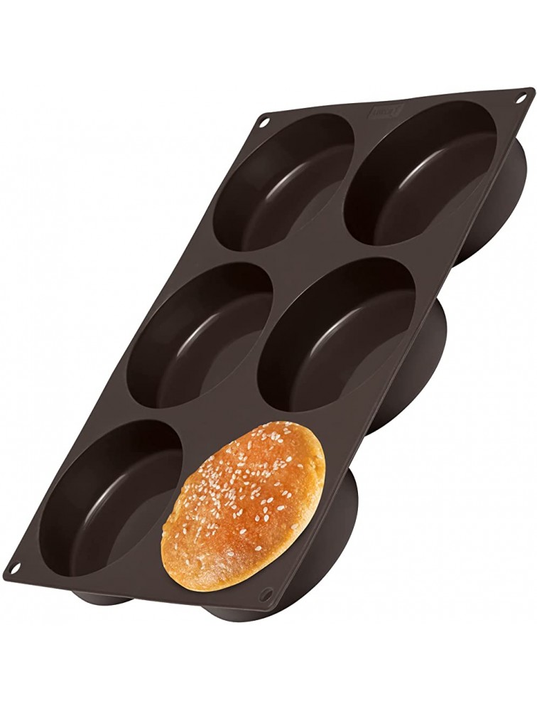 Lurch Germany Flexiform Non Stick Silicone Hamburger Bun Baking Pan | Perfect Mold For Little Cakes Or Bread | 6 Cavities For Burger Buns Brown Ø 3.9 Inches - BRIIM2PB2