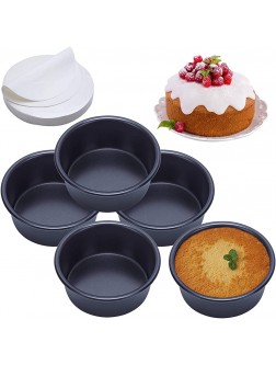 4 Inch Cake Pan Set of 5 Nonstick Round Cake Pans with 100 Pieces Parchment Paper Baking Pan for Mini Cake Pizza Cheesecake Non Toxic & Leakproof  Aluminum Material Food Grade Non Stick Coating - BMG8WCWU4