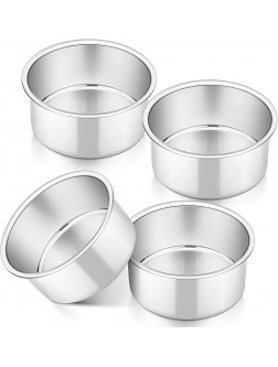 4 Inch Small Cake Pan Set of 4 P&P CHEF Stainless Steel Baking Round Cake Pans Tins Bakeware for Mini Cake Pizza Quiche Non Toxic & Healthy Leakproof & Easy Clean Mirror Finish & Easy Releasing - BEEDDYIQE