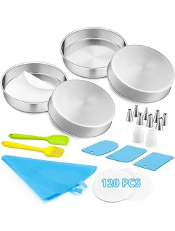 6 Inch Cake Pan E-far 4-Piece Stainless Steel Round Cake Baking Pans with Decorating Supplies Layer Cake Pans with Parchment Paper Icing Tips Spatula Scrapper Non-toxic & Healthy Dishwasher Safe - B3ESD3B7N