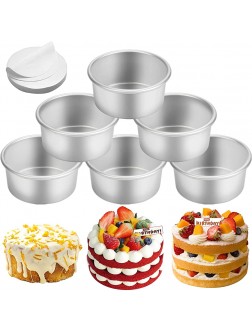 6 Pack 4 inch Cake Pan RUCKAE Round Cake Pans with Fixed Bottom Nonstick & Leakproof Aluminum Cake Pans Set for Baking Birthday Wedding Tier Cake Included 50pcs Parchment Paper - BC0BSJXIL