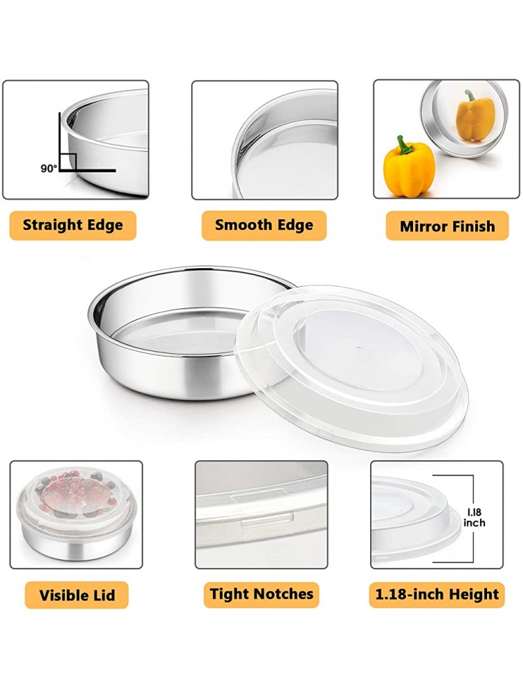 8-inch Cake Pan with Lid Set 3 Pans + 3 Lids P&P CHEF Stainless Steel Round Baking Pan for Picnic Wedding Birthday Leakproof Pan & Raised Plastic Lid Healthy & Non-toxic Dishwasher Safe - BO96WD6J5