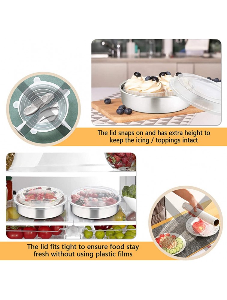 8-inch Cake Pan with Lid Set 3 Pans + 3 Lids P&P CHEF Stainless Steel Round Baking Pan for Picnic Wedding Birthday Leakproof Pan & Raised Plastic Lid Healthy & Non-toxic Dishwasher Safe - BO96WD6J5