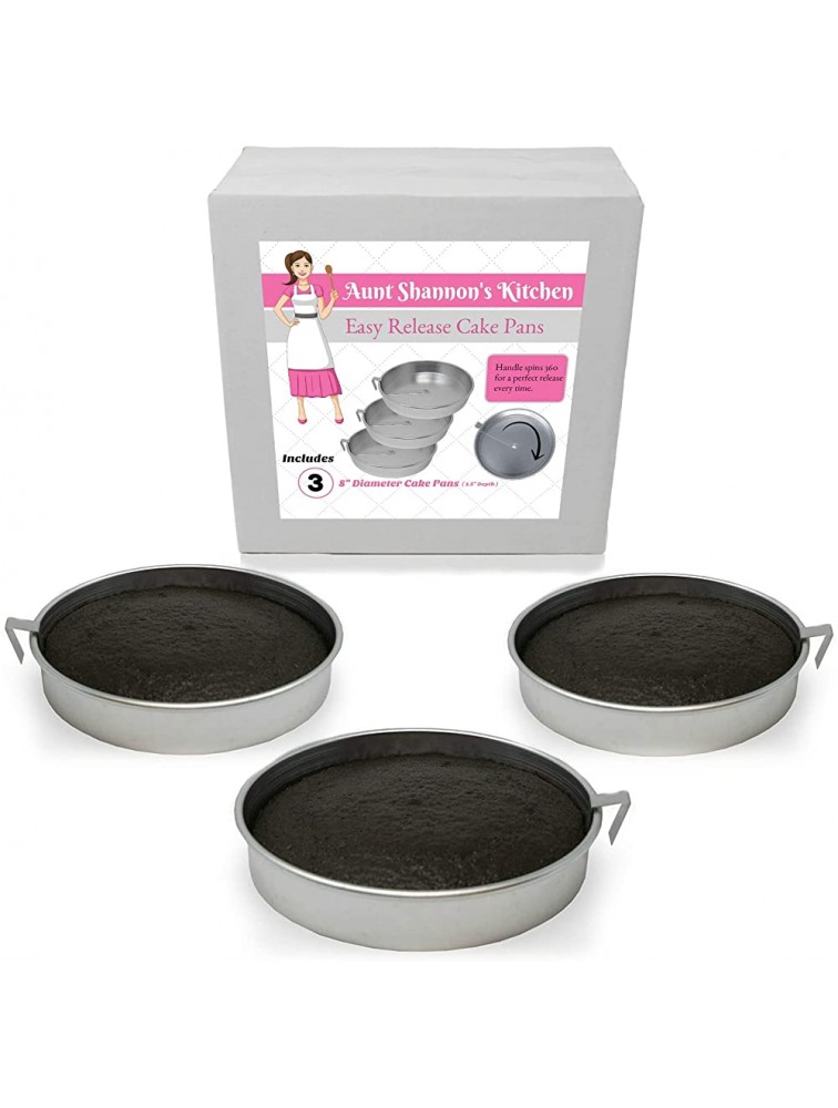 Aunt Shannon’s Easy Release 8 Inch Cake Pans Set of 3 Quick Release Pans for Easy Cake Removal Every Time - BP770DI16