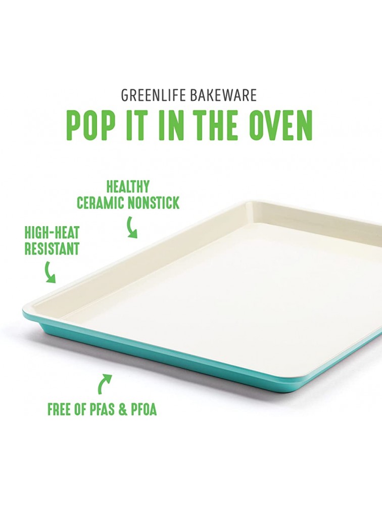 GreenLife Bakeware Healthy Ceramic Nonstick 18 x 13 Half Cookie Sheet Baking Pan PFAS-Free Turquoise - BP17HZM8U