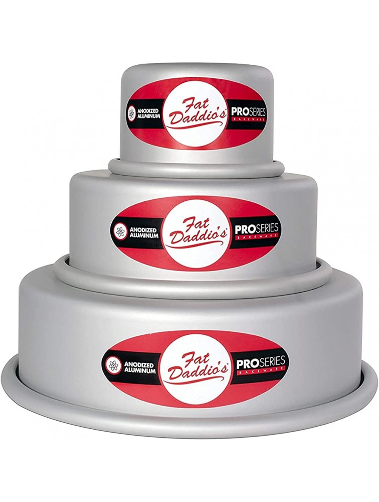 Lumintrailx Fat Daddios Anodized Aluminum Round Cake Pan Celebration Set Set of 3 Silver 1-Box Mix with a Lumintrail Measuring Spoon Set 3x2 5x2 7x2 in - B13EN41W8