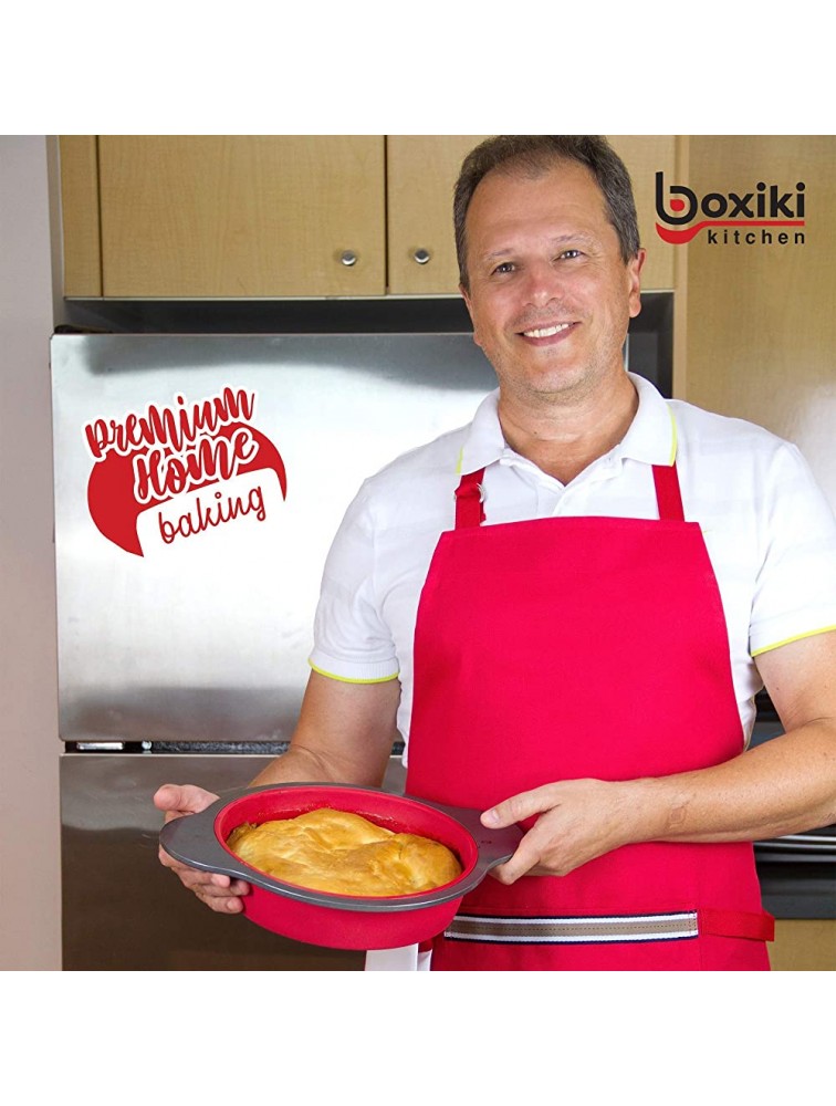 Silicone Round Cake Pan. Large 9 Baking Cake Mold by Boxiki Kitchen. Best Non-Stick Bakeware with Heavy Grade Steel Frame and Handles. Round Cake Pan - BSAOSNHHN