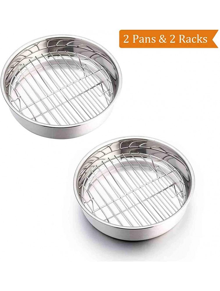 TeamFar 8 Inch Cake Pan and Rack Set of 4 Stainless Steel Round Tier Cake Pans for Baking Cooling Steaming Fit in Oven Pot Pressure Cooker Healthy & Mirror Finish Dishwasher Safe - B5I2I8XXK