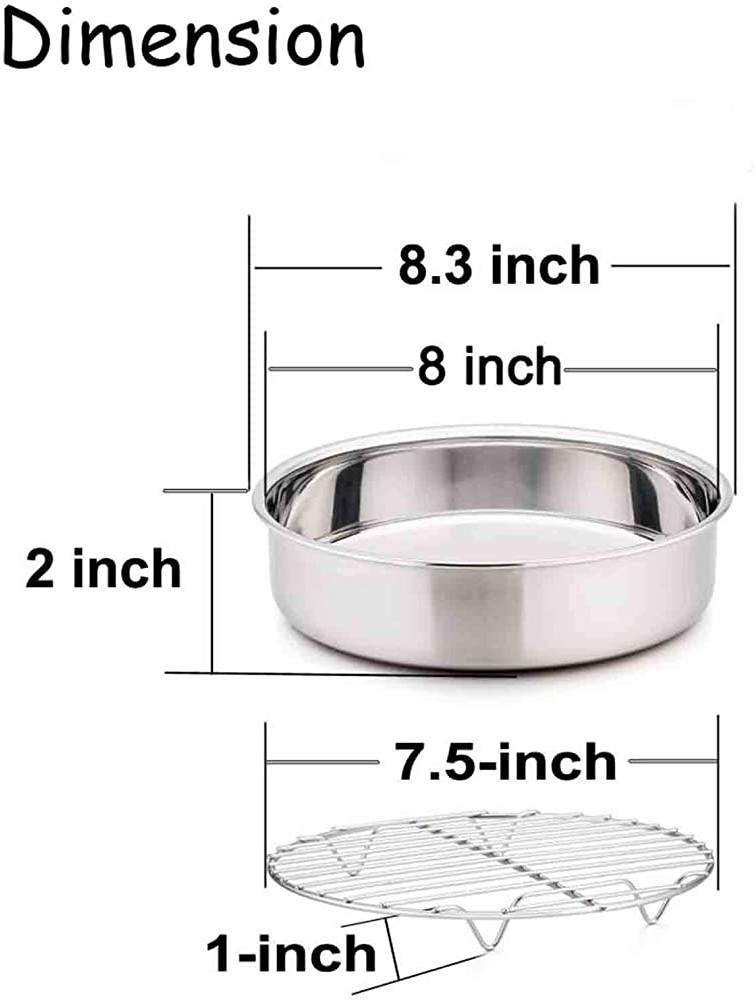 TeamFar 8 Inch Cake Pan and Rack Set of 4 Stainless Steel Round Tier Cake Pans for Baking Cooling Steaming Fit in Oven Pot Pressure Cooker Healthy & Mirror Finish Dishwasher Safe - B5I2I8XXK