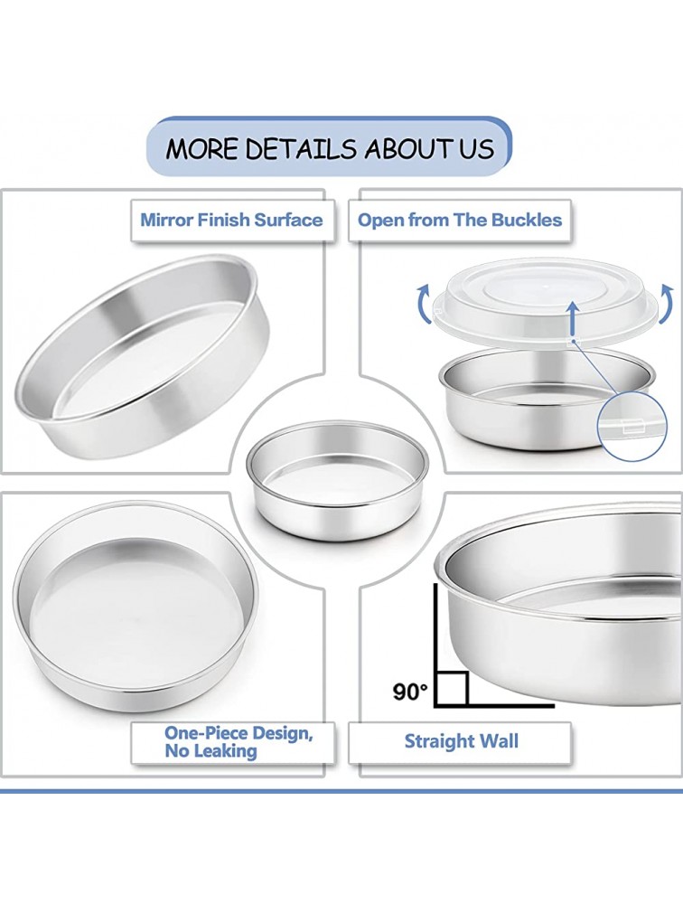 TeamFar 8 Inch Cake Pan Stainless Steel Tiers Round Baking Cake Pans with Lids Healthy & Heavy Duty Dishwasher Safe & Easy Clean Mirror Polish & Smooth Edge Set of 4 2 Pans + 2 Lids - BN7HG3FPS