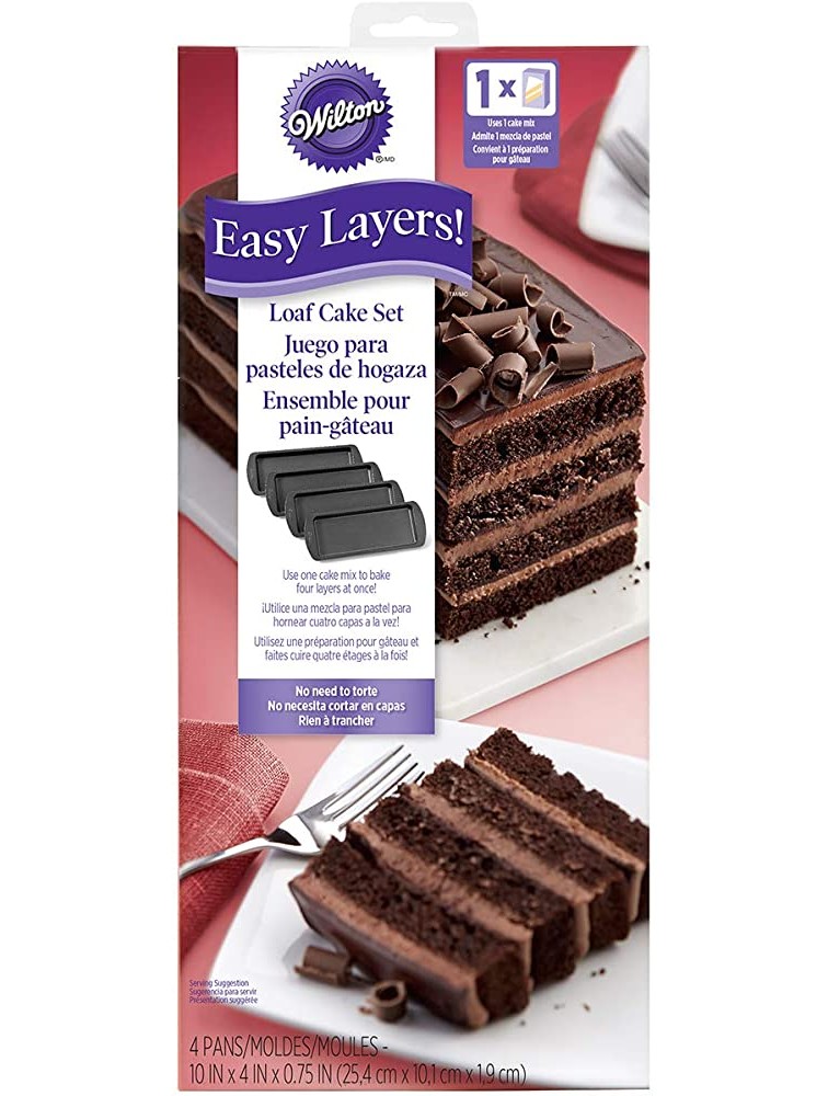 Wilton Easy Layers! 10 x 4-Inch Loaf Cake Pan Set 4-Piece - BO2MWQCVT