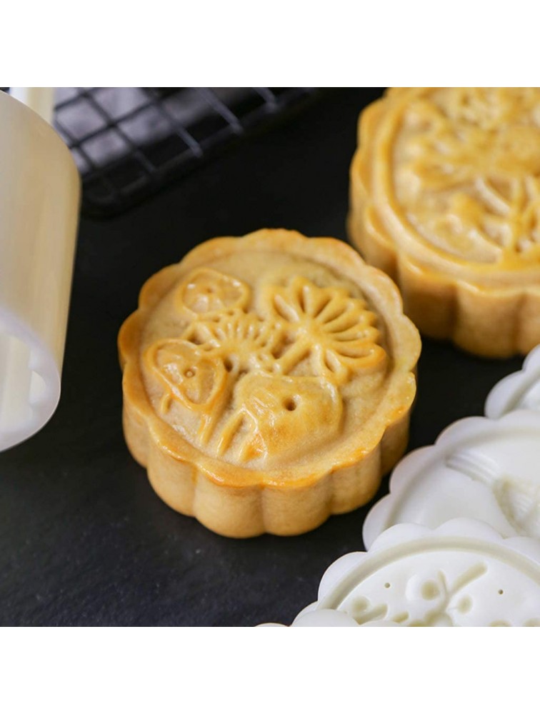 150g Mooncake Barrel Mold with 6pcs Flower Stamps Hand Press Moon Cake Pastry - BIJQANUE0