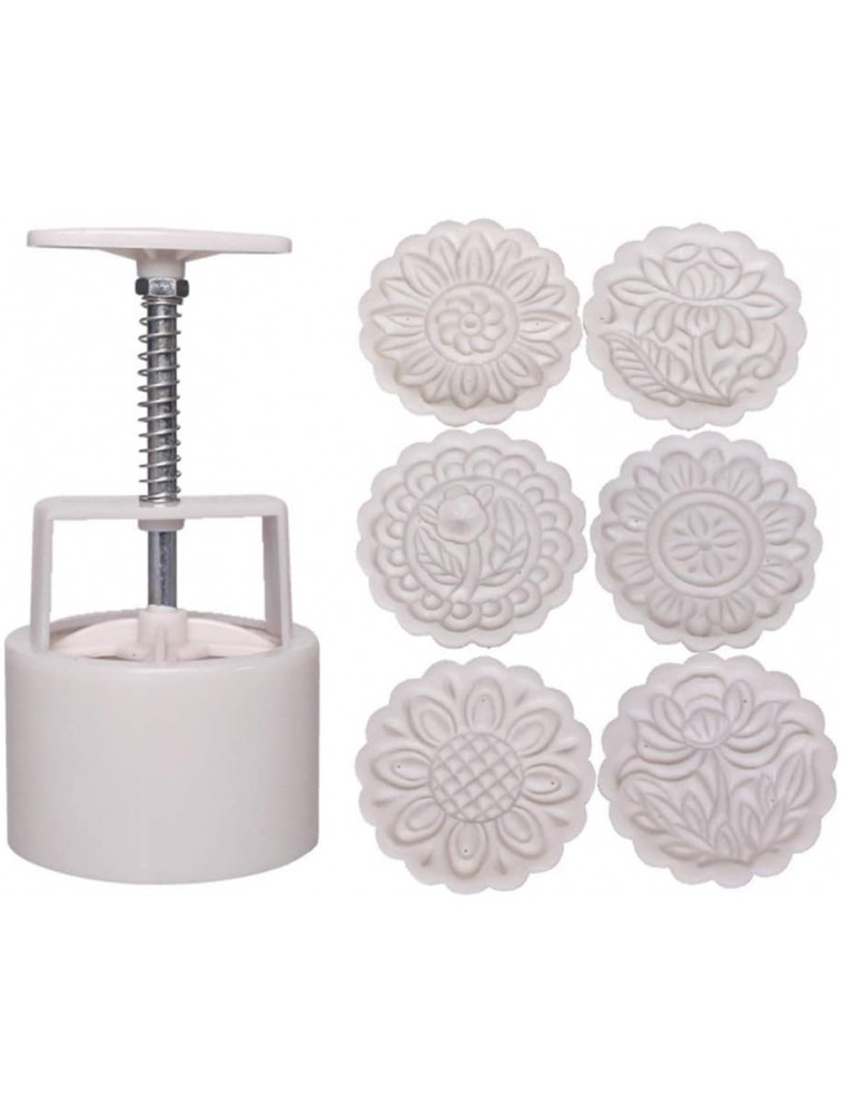 150g Mooncake Barrel Mold with 6pcs Flower Stamps Hand Press Moon Cake Pastry - BIJQANUE0