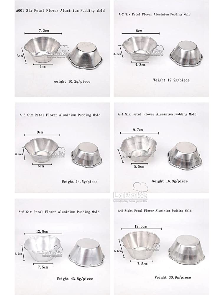 LoBake 10pcs Plum Blossom Petal Flower-Shaped Aluminum Cake Cup Mold Pudding Jelly Mold Flat Bottom Molding Tools DIY Baking Mold A-2 - BOVZG77JT