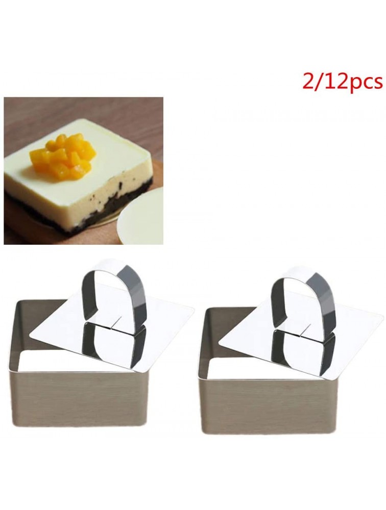 Useful 2 Pcs Stainless Steel Dessert Mousse Mold Food Tower Presentation Cooking Ring Cake Cutters with Pusher Square - BKGBN3BB1