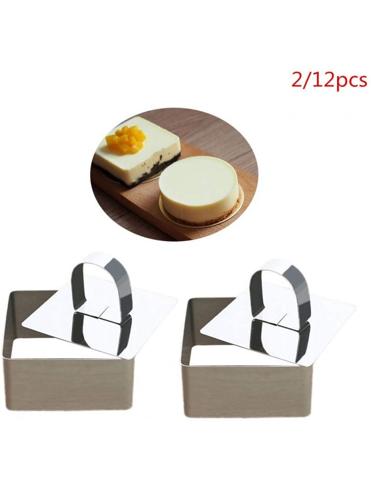 Useful 2 Pcs Stainless Steel Dessert Mousse Mold Food Tower Presentation Cooking Ring Cake Cutters with Pusher Square - BKGBN3BB1