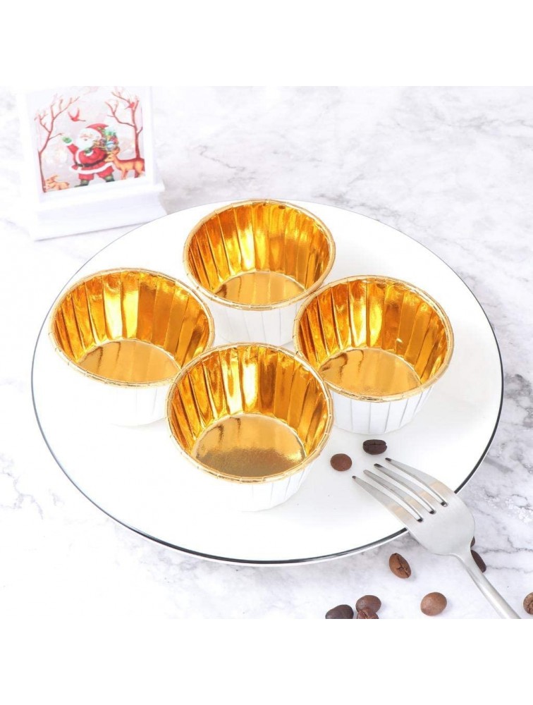 50 Pack Aluminum Foil Baking Cups with Lid Disposable Paper Ramekins Cups for Mini Muffin Cupcake Pudding Snacks Dessert Recyclable Catering Wedding Birthday Party Favor Baking Cups White - BR4LT0A74