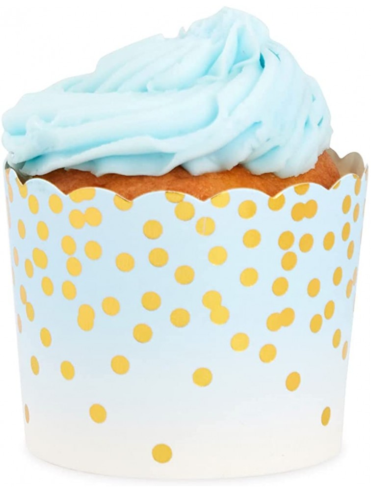 50 Pack Blue and Gold Polka Dot Cupcake Liners Wrappers Muffin Paper Baking Cup for Wedding & Birthday - BT8NH3XPN