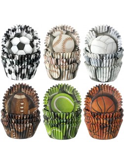 600 Pieces Sports Theme Party Cupcake Liners Basketball Football Volleyball Baseball Rugby Tennis Baking Cups Cupcake Wrappers Muffin Case Trays for Sports Theme Party Decorations - BFEY8WJBA