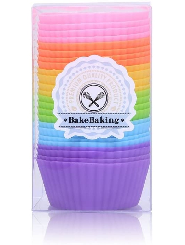 BakeBaking Mini Muffin Pan Reusable Silicone Cupcake Molds 2in 24 Pack Small Baking Cups Truffle Cake Pan Set Nonstick in 6 Colors - BF9G5NC33
