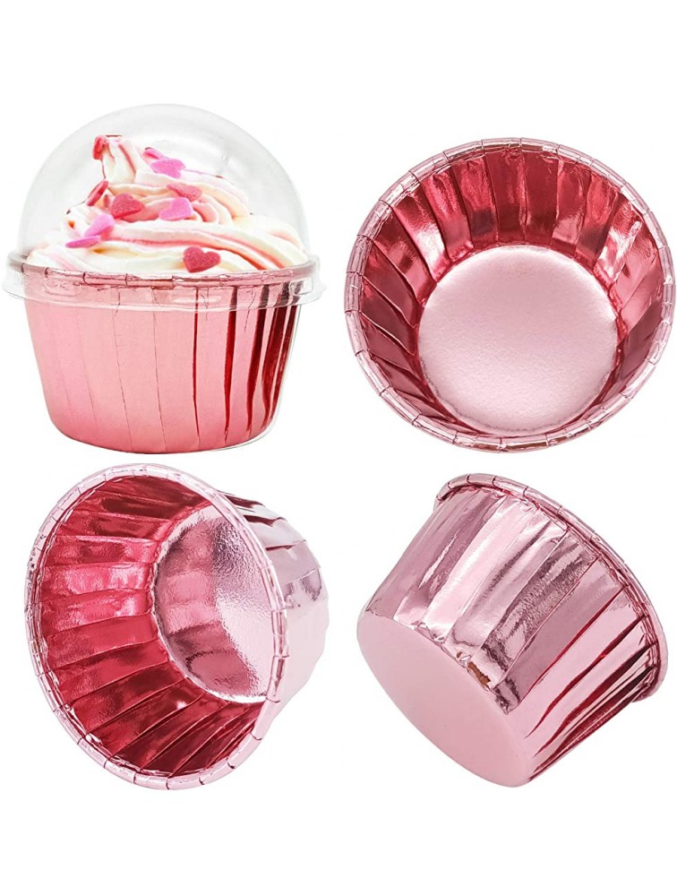 Cupcake Liners with Dome Lids 100Pack,Free-Air 3.5Oz Mini Foil Baking Cups Muffin Liners,Disposable Muffin Tin Cupcake Cups for Individual Bakery Wedding Birthday Party with Spoons-Rose gold - BENBNW6O9