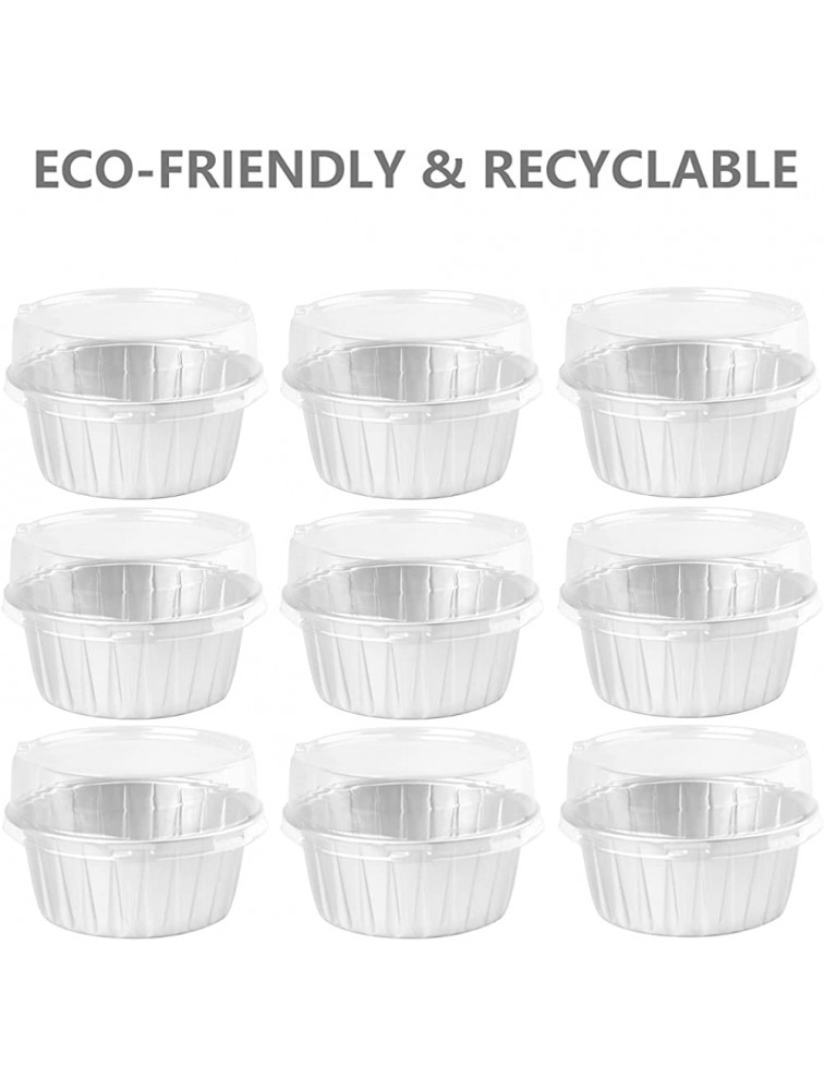 DEAYOU 100-Pack Aluminum Foil Muffin Cups Ramekins 5oz Disposable Cupcake Baking Liner with Lid 3 Recyclable Mini Tart Pie Tin Pan Holder for Creme Brulee Party Wedding Silver Color - BT3JBCR4S