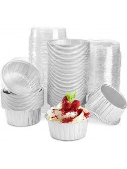 DEAYOU 100-Pack Aluminum Foil Muffin Cups Ramekins 5oz Disposable Cupcake Baking Liner with Lid 3" Recyclable Mini Tart Pie Tin Pan Holder for Creme Brulee Party Wedding Silver Color - BT3JBCR4S