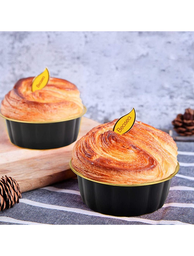 Disposable Ramekins 8 oz Beasea 50 Pack Black Gold Aluminum Foil Cups with Lids Disposable Creme Brulee Muffin Cupcake Baking Cup Mini Pudding Cups for Party Wedding Birthday - BE5RJGPI2