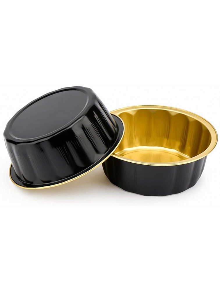 Disposable Ramekins 8 oz Beasea 50 Pack Black Gold Aluminum Foil Cups with Lids Disposable Creme Brulee Muffin Cupcake Baking Cup Mini Pudding Cups for Party Wedding Birthday - BE5RJGPI2