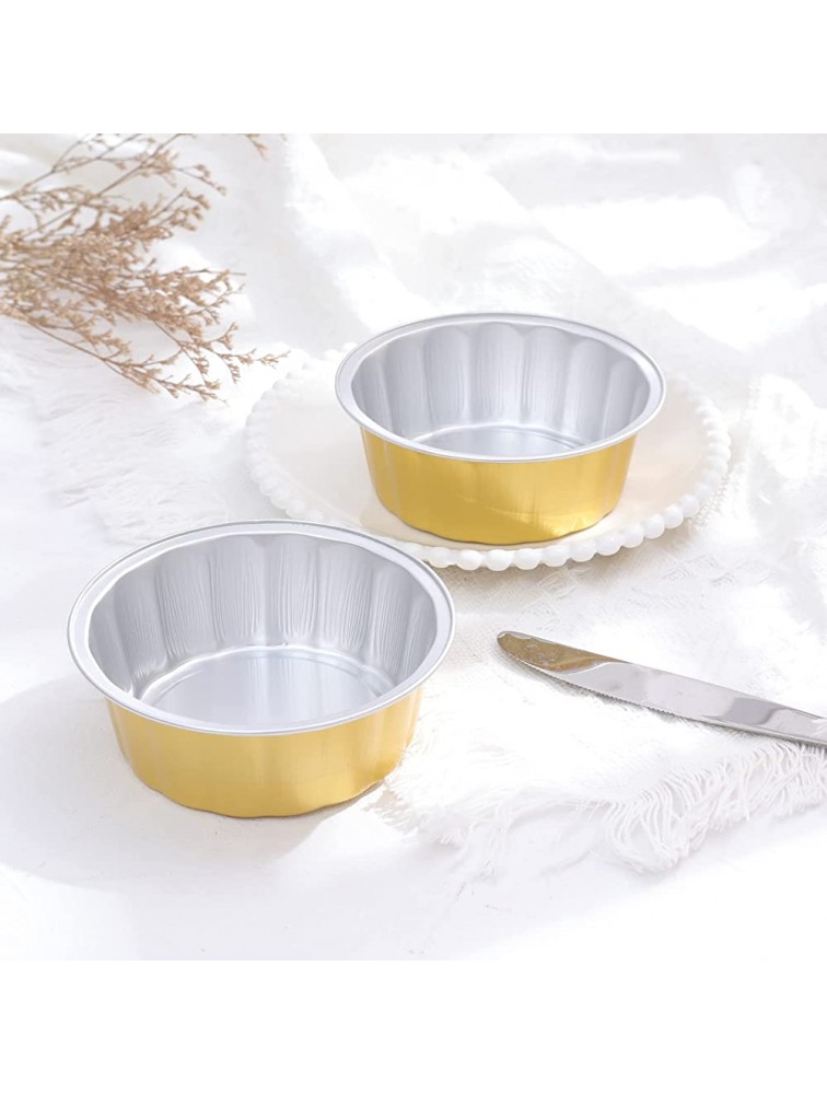 Disposable Ramekins,Heyyumi 50pcs 8oz Aluminum Foil Baking Cups with Lids,Foil Cupcake Liners,Dessert Cups Flans,Creme Brulee Ramekins Cheesecake Containers,Disposable Muffin Tins PansGolden - BMO00GQE6