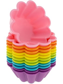 Freshware Silicone Baking Cups [12-Pack] Reusable Cupcake Liners Non-Stick Muffin Cups Cake Molds Cupcake Holder in 6 Rainbow Colors Flower - BFQ9TUDR0
